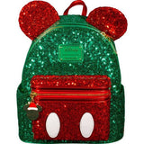 10" Disney - Mickey Christmas Faux Leather Sequin Mini Backpack Bag Loungefly Exclusive