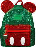 10" Disney - Mickey Christmas Faux Leather Sequin Mini Backpack Bag Loungefly Exclusive