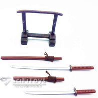1:6 Custom Parts - Diecast Red Katana Samurai Swords Pair with Stand Set Wolfking