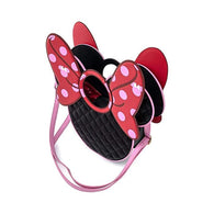 13" Disney : Minnie Mouse - Quilted Pink Polka Dot Bow Head Faux Leather Crossbody Bag Loungefly