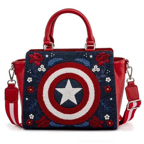 Marvel 80th Anniversary - Captain America Floral Shield Crossbody Bag Loungefly