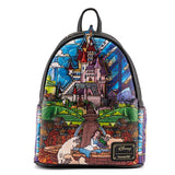 10" Disney : Beauty and the Beast 30th Anniversary - Belle Castle Faux Leather Mini Backpack Bag Loungefly