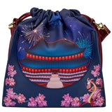 7" Disney : Mulan Castle Cinch Sack Faux Leather Crossbody Bag Loungefly
