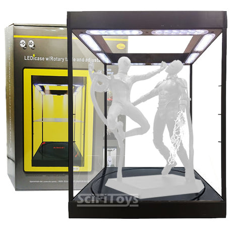 (BACKORDER) 1:6 Clear Rotating  figure Display Case / Box with USB Powered LEDs (Black)