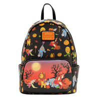 11" Disney : Winnie the Pooh - Halloween Group Glow in the Dark Faux Leather Mini Backpack Bag Loungefly
