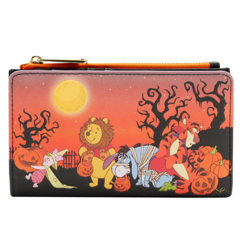 4" Disney : Winnie the Pooh - Halloween Group Glow in the Dark Faux Leather Flap Wallet Loungefly
